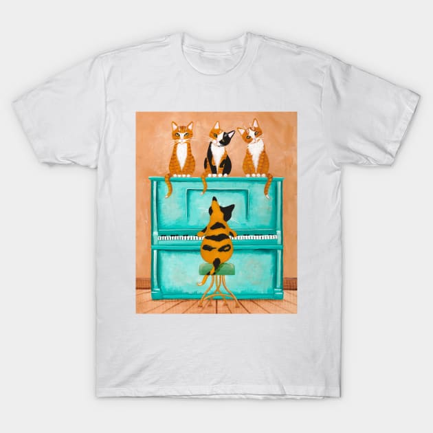 A Purrfect Piano Purrformance T-Shirt by KilkennyCat Art